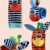 JUMPYTOYS - Babysokken Met Rammelaar & 2 Rammelaars Voor Pols - 4delig - Zebra - Dierlijk Figuurtje - BLAUW/ROOD -grijp-bijtspeelgoed Verkoopwinkel 532x840 3