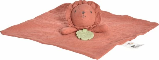 Tikiri Safari: KNUFFELDOEKJE In Biologisch Katoen, Rood - LEEUW Met Bijtring In Natuurlijk Rubber 30x30cm, Op Kaart, 0+ 3 Tikiri Safari: KNUFFELDOEKJE In Biologisch Katoen, Rood - LEEUW Met Bijtring In Natuurlijk Rubber 30x30cm, Op Kaart, 0+