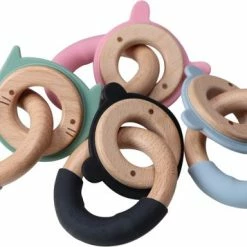 Label Label Konijn Roze Hout & Silicone Dubbele Bijtring LLST-15089 -grijp-bijtspeelgoed Verkoopwinkel 550x357 1