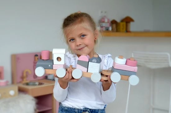 Label Label Houten Speeltrein Met Blokken Roze 4 Label Label Houten Speeltrein Met Blokken Roze - Afbeelding 2