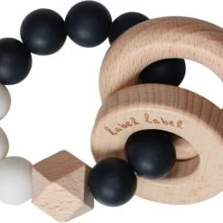 Label Label Zwart/Wit Hout & Silicone Kralen Bijtring LLST-15201 -grijp-bijtspeelgoed Verkoopwinkel 550x406