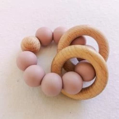 Merkloos Bijtring - Siliconen Kralen - Houten Ring - Lila Paars