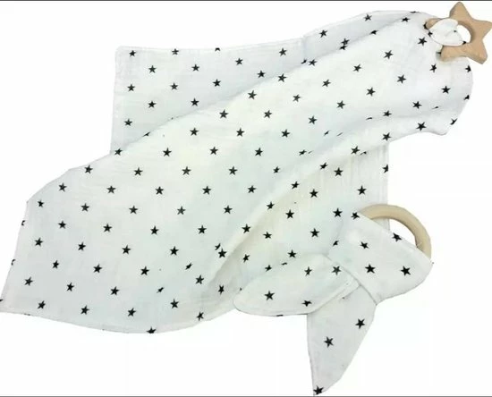 Fabs World Bijtring Met Hydrofiele Tutteldoek Witte Sterren 3 Fabs World Bijtring Met Hydrofiele Tutteldoek Witte Sterren