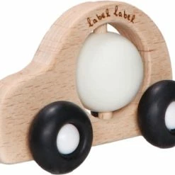 Label Label Auto Zwart/Wit Hout & Silicone Bijtspeeltje Op Wielen LLST-15232