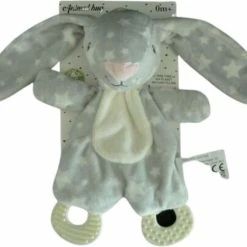 Merkloos Dierenknuffel Met Knisperpapier En Bijtring Konijn Met Vulling Van Gerecyclede Petflessen - Grijs / Wit - Polyester / Kunststof - Milieuvriendelijk - Kindvriendelijk Speeltje - 0m Plus