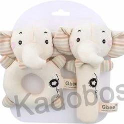 Gbee Rammelaar Olifant 2x - Voelelementen Geluidje - Rond En Staaf Rammel