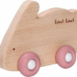 Label Label Konijn Roze Hout & Silicone Bijtspeeltje Op Wielen LLST-15218