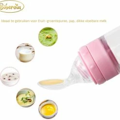 Biberoia® Knijpfles Met Lepel - Bijtring - Rammelaar - Kinderbestek - Baby - Speelgoed - Roze -grijp-bijtspeelgoed Verkoopwinkel 550x510