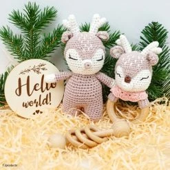 Merkloos Speelgoed Voor De Baby's - Rammelaar - Hert - Grijpring - Wit/roos