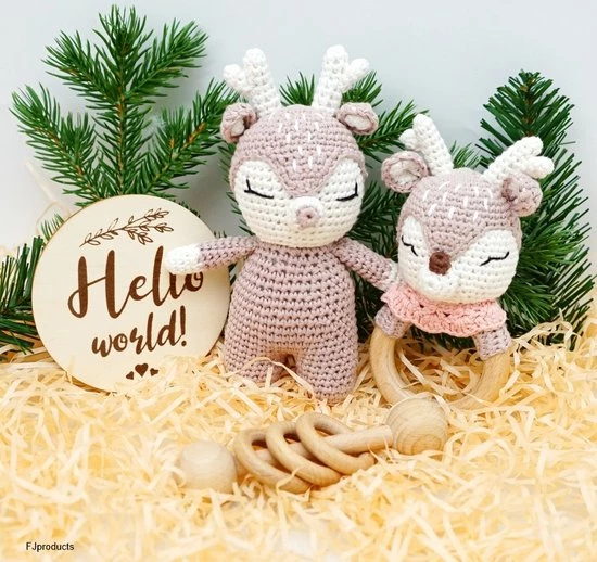 Merkloos Speelgoed Voor De Baby's - Rammelaar - Hert - Grijpring - Wit/roos 3 Merkloos Speelgoed Voor De Baby's - Rammelaar - Hert - Grijpring - Wit/roos