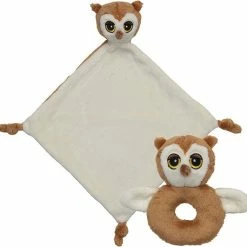 Nature Planet Pluche Dieren Setje Uilen Knuffels Rammelaar Van 15 Cm En Tutteldoekje 40 Cm