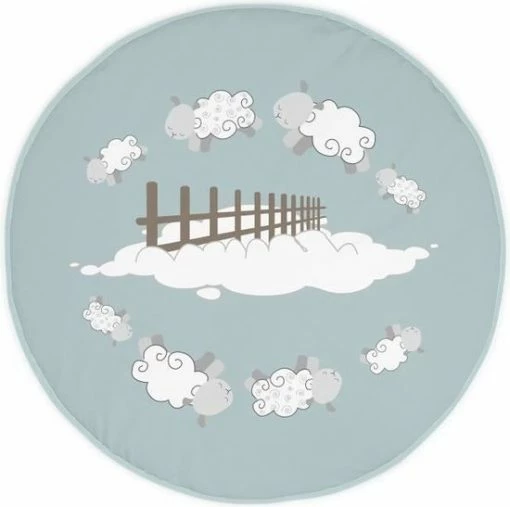 TANUKI - COUNTING SHEEPS Eerste Stap Vloerkleed 90x90 Cm - 100% Katoen - Machinewasbaar - Blauw