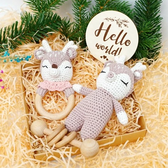 Merkloos Speelgoed Voor De Baby's - Rammelaar - Hert - Grijpring - Wit/roos 4 Merkloos Speelgoed Voor De Baby's - Rammelaar - Hert - Grijpring - Wit/roos - Afbeelding 2