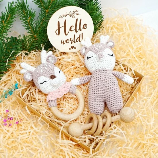 Merkloos Speelgoed Voor De Baby's - Rammelaar - Hert - Grijpring - Wit/roos 7 Merkloos Speelgoed Voor De Baby's - Rammelaar - Hert - Grijpring - Wit/roos - Afbeelding 5