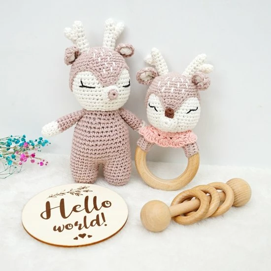 Merkloos Speelgoed Voor De Baby's - Rammelaar - Hert - Grijpring - Wit/roos 8 Merkloos Speelgoed Voor De Baby's - Rammelaar - Hert - Grijpring - Wit/roos - Afbeelding 6