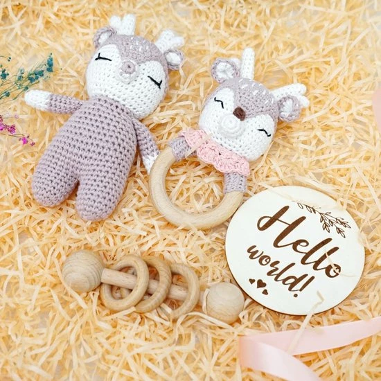 Merkloos Speelgoed Voor De Baby's - Rammelaar - Hert - Grijpring - Wit/roos 9 Merkloos Speelgoed Voor De Baby's - Rammelaar - Hert - Grijpring - Wit/roos - Afbeelding 7