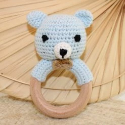 Luppa Rammelaar Beer - Houten Rammelaar - Speelgoed - Kraamcadeau - Blauw