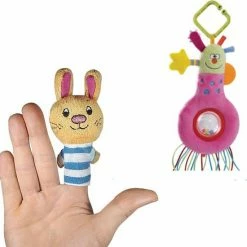 Taf Toys Kooky Rattles Pluche Rammelaar (Roze) 21 Cm + Pluche Knuffel Vingerpop (10 Cm)