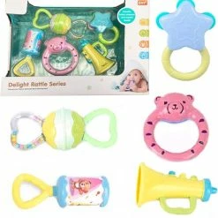 Allerion® Allerion Baby Rammelaar Bijtringen Set – 5 Verschillende – Grijpspeelgoed – Vanaf 0 Jaar