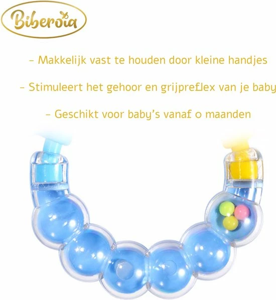 Biberoia® Rammelaar En Bijtring In 1 – Bijtspeelgoed – Baby - Speelgoed – Cadeau – Kraamcadeau – Babyshower - Blauw 4 Biberoia® Rammelaar En Bijtring In 1 – Bijtspeelgoed – Baby - Speelgoed – Cadeau – Kraamcadeau – Babyshower - Blauw - Afbeelding 2