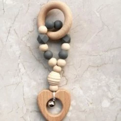 Simann Products Baby Speelgoed - Baby Bijtring - Houten Bijtring - Baby Speelgoed 0 Jaar - Baby Rammelaar - Kraamcadeau - Baby Shower - Kleur Grijs - NIEUW !!!