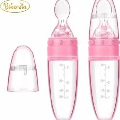 Biberoia® Knijpfles Met Lepel - Bijtring - Rammelaar - Kinderbestek - Baby - Speelgoed - Roze -grijp-bijtspeelgoed Verkoopwinkel 550x625 2