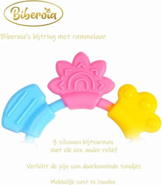 Biberoia® Rammelaar En Bijtring In 1 – Bijtspeelgoed – Baby - Speelgoed – Cadeau – Kraamcadeau – Babyshower - Blauw 5 Biberoia® Rammelaar En Bijtring In 1 – Bijtspeelgoed – Baby - Speelgoed – Cadeau – Kraamcadeau – Babyshower - Blauw - Afbeelding 3