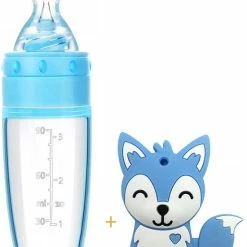 Biberoia® Bijtring En Knijpfles Met Lepel - Baby / Kinderbestek - Speelgoed - Kraamcadeau - Babyshower - Blauw